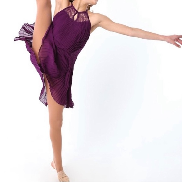 Weissman Pleated Purple Lace Dance Costume Size LC - Picture 1 of 16